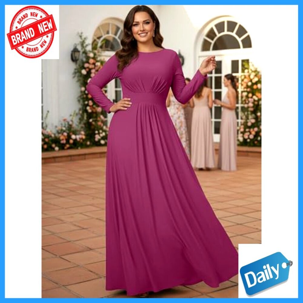 Long Sleeve Empire Waist Maxi Dress Formal Gown Plus Size - Picture 4 of 6